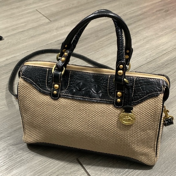 Brahmin Burlap and Croc Stulle Leather Tote Handbag with Matching Crossbody - Picture 1 of 15